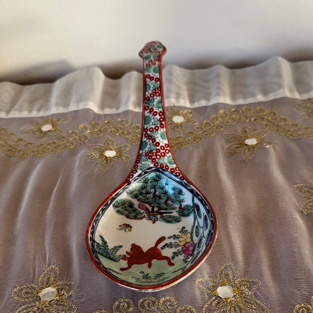 Vintage Asian Ladle Spoon Hand Decorated in Hong Kong